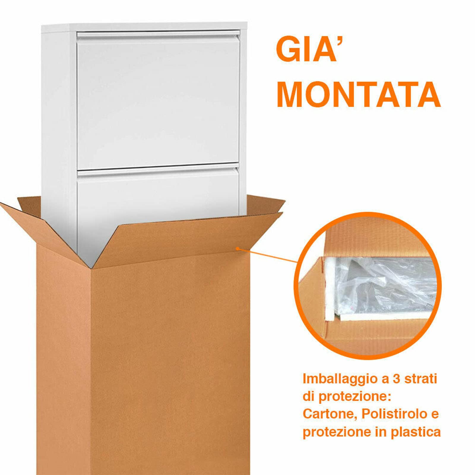 Decor Space Scarpiera Slim in metallo con ante basculanti porta scarpe salvaspazio da interno ed esterno "Made in Italy" (5 Ante, Bianco)