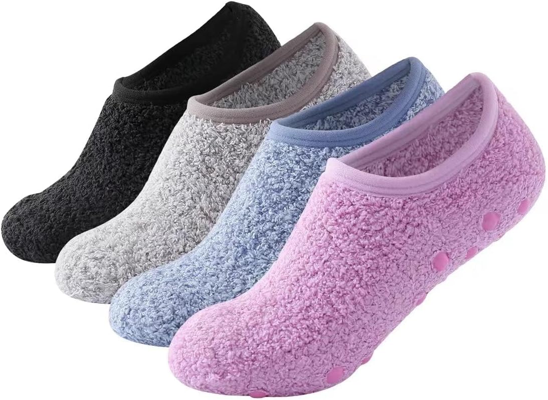 Lxeqiony4pairsCozy Winter Fuzzy Women Socks,Grip Slippers,Fluffy House Non Skid
