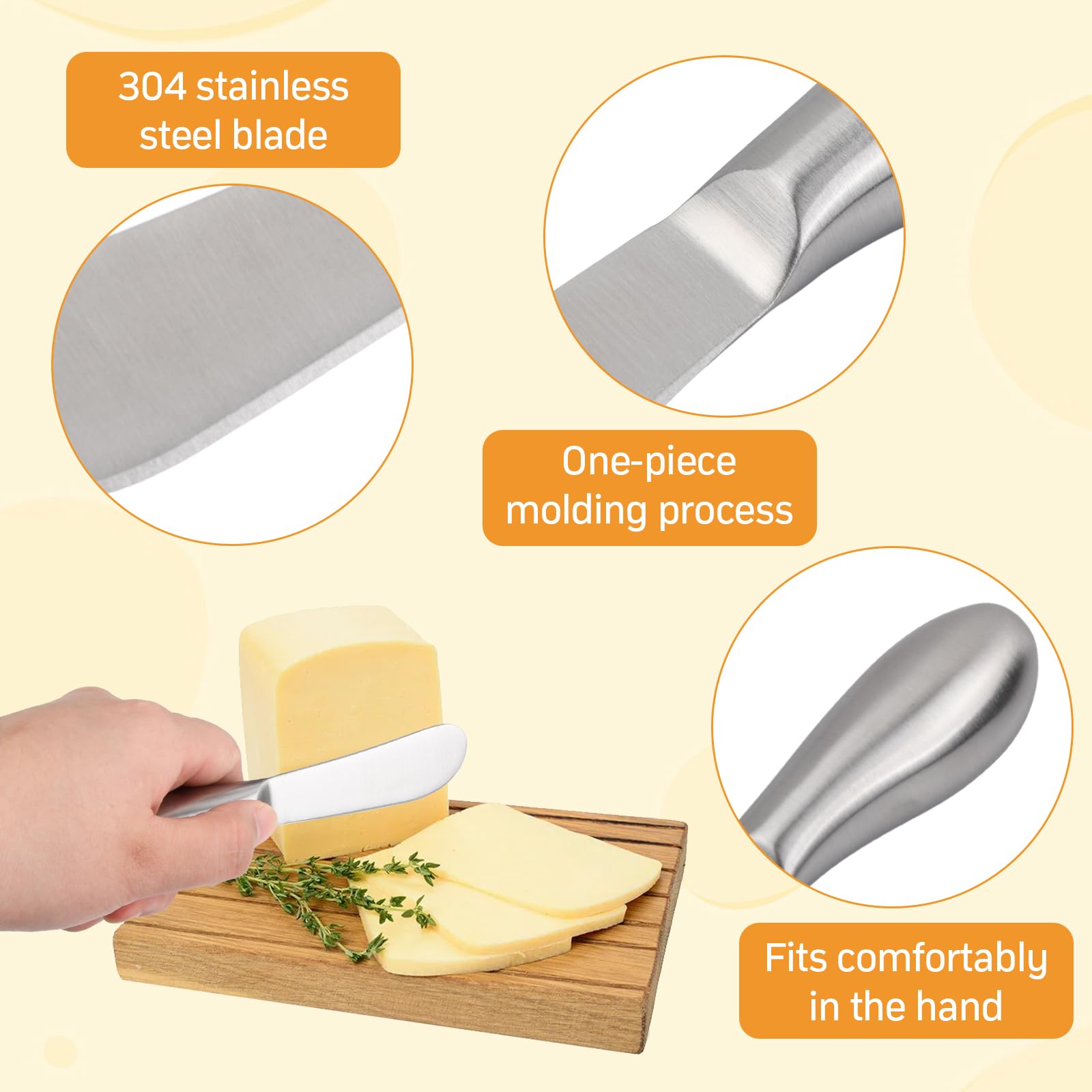 4 Piezas Cuchillo de Mantequilla, Esparcidor de Mantequilla, Cuchillo de Queso, Cuchillos de Untar Acero Inoxidable para Mantequilla, Mermelada, Nata, Tarta, Queso, Frutas, Verduras
