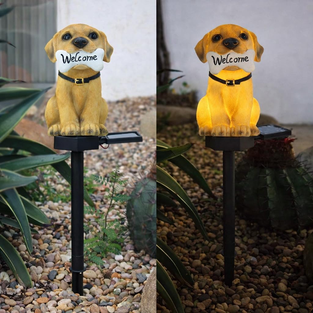 Welcome Dog Garden Solar Lights Outdoor Cute Dog LED Decorative Waterproof Garden Stake Lights, Lawn Lamp Light for Garden, Balcony, Patio, Yard Landscape Lighting-image-10