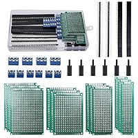 VooGenzek 46 Stück PCB Board Kits, 12 Stück Doppelseitige Leiterplatten Prototypkarten + 12 Stück Male/Female Header Connector + 10 Stück 2/3Pin Schraubklemme + 12 Stück Nylonsäule