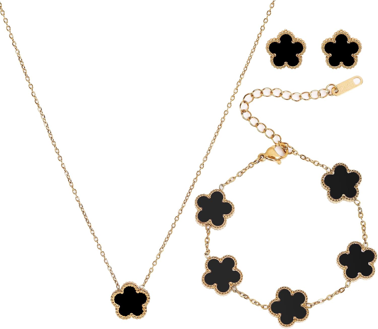 18K Gold Plated Four Leaf Clover Bracelet/Neckalce/Earring 3PC Lucky Clover Bracelets Set for Women Adjustable Cute Fashion Flower Bracelets Christmas Birthdays Holidays Jewelry Gifts