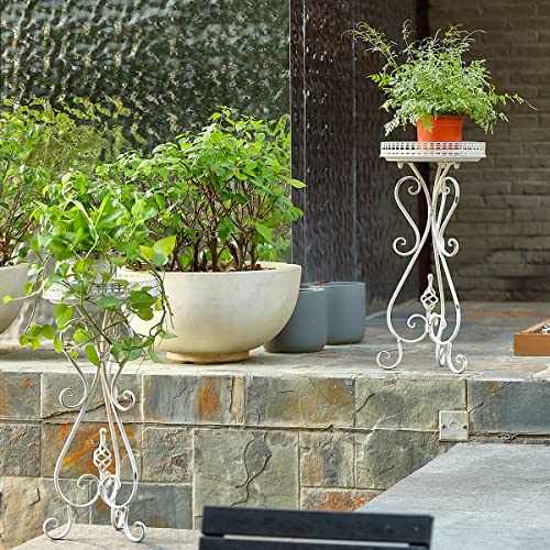 Smqljxc 2Pcs 25 Inch Metal Tall Plant Stand,Wrought Iron Plant Stand ,Heavy Duty Pot Stand,For Indoor And Outdoor,Patio, Lawn & Garden (White) #TOP6