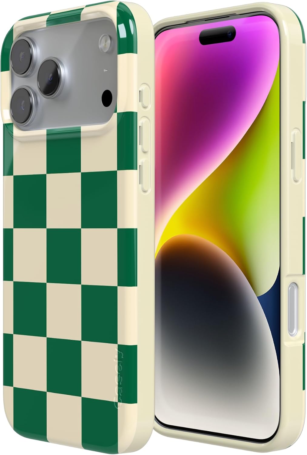 Casely iPhone 17 Pro Max Case | Fit Check | Green Checkerboard | Compatible with MagSafe | Classic Ultra Slim Design