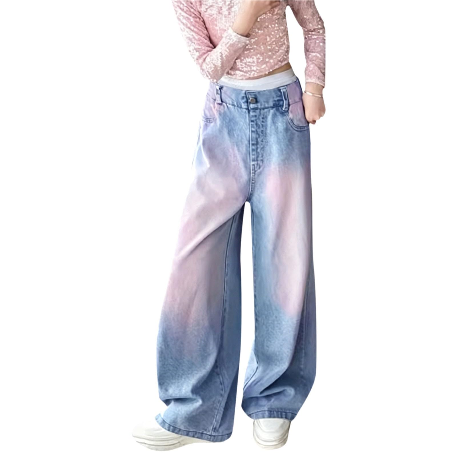 Jeans Teenager Mädchen Wide Leg Jeanshose - Modisch Baggy Jeanshosen High Waist Elastischem Bund Denim Hose Straight Loose Fit Y2K Hip Hop Streetwear