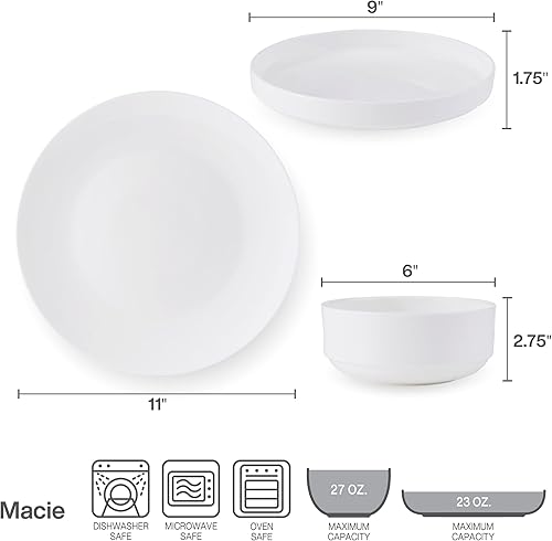 Miniatura 4 de Mikasa Macie Bone China - Juego de vajilla ligera de 12 piezas resistente a las astillas, servicio para 4, color blanco