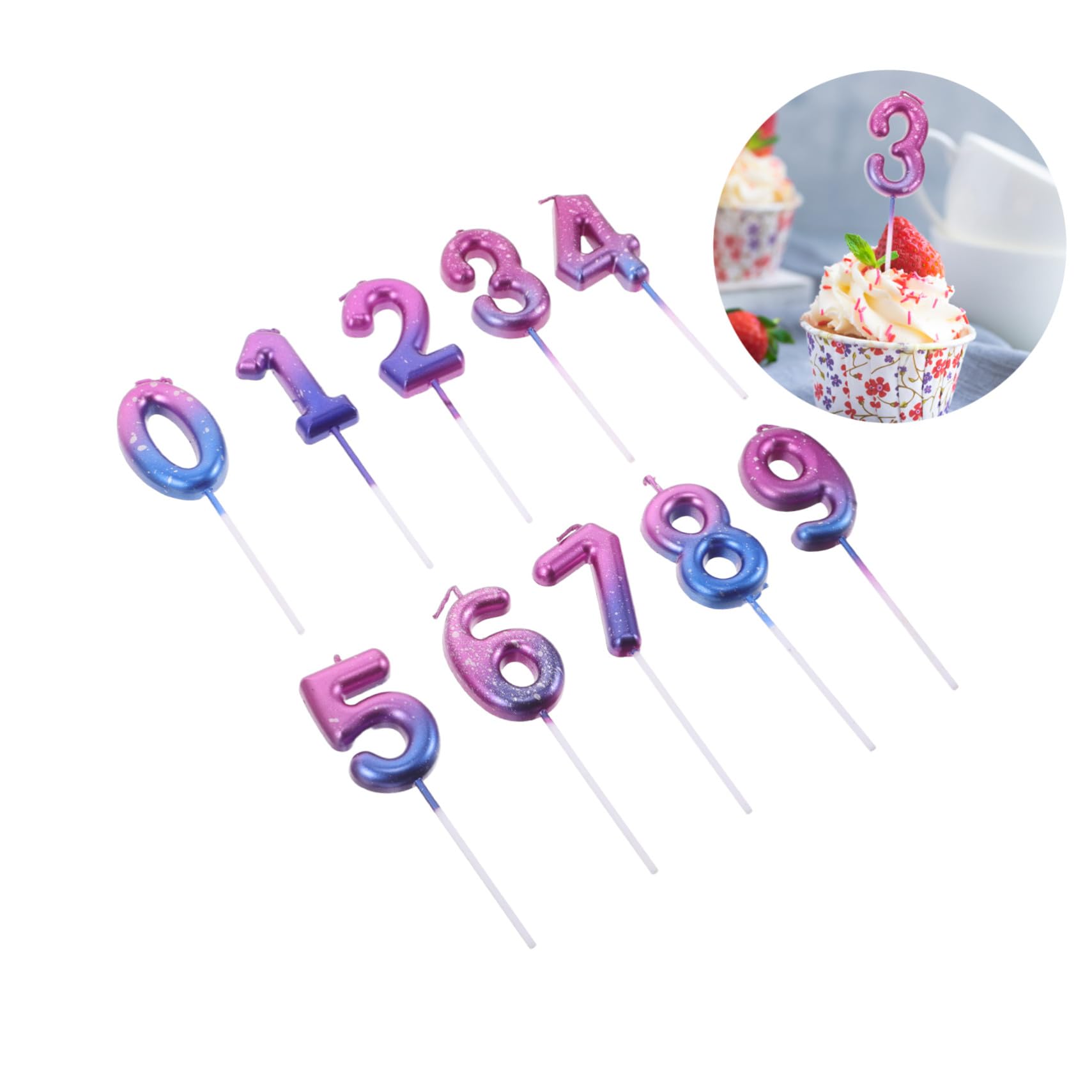 10piezas Velas Digitales de Estrellas Velas de Cumpleaños Números Decoración Degradada de Temática Espacial para Tartas de Cumpleaños y Fiestas Especiales