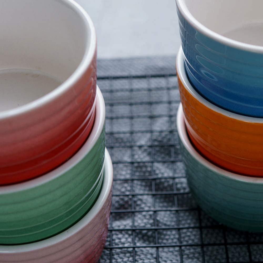 Souffle Ramekins - Vajilla de porcelana de 240 ml en relieve para hornear y salsas, cuenco para hornear y salsas, 6 unidades