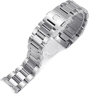 Silver black Stainless steel Watchband Bracelets Curved end Solid Link 22mm for TAG heuer steel watch men straps (Color : Silver, Size : 22mm)