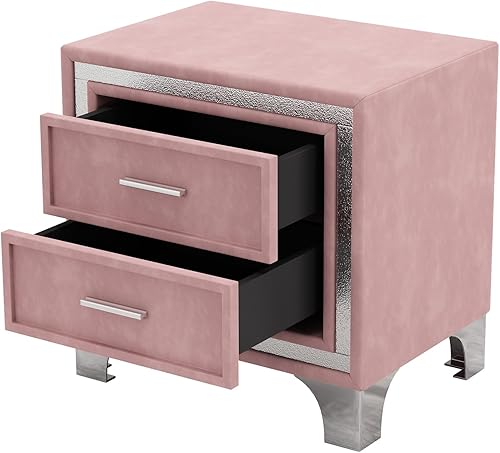 Miniatura 29 de SOFTSEA Mesita de noche de terciopelo con 2 cajones, moderna mesita de noche tapizada con almacenamiento, mesa auxiliar con tira de purpurina
