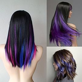 16Pcs Color Clip in Hair Extensions Purple Blue Multiple Color Hair 20inch Colorful Straight Fashion Clip on Hairpieces for Girls Women(Purple + Blue)