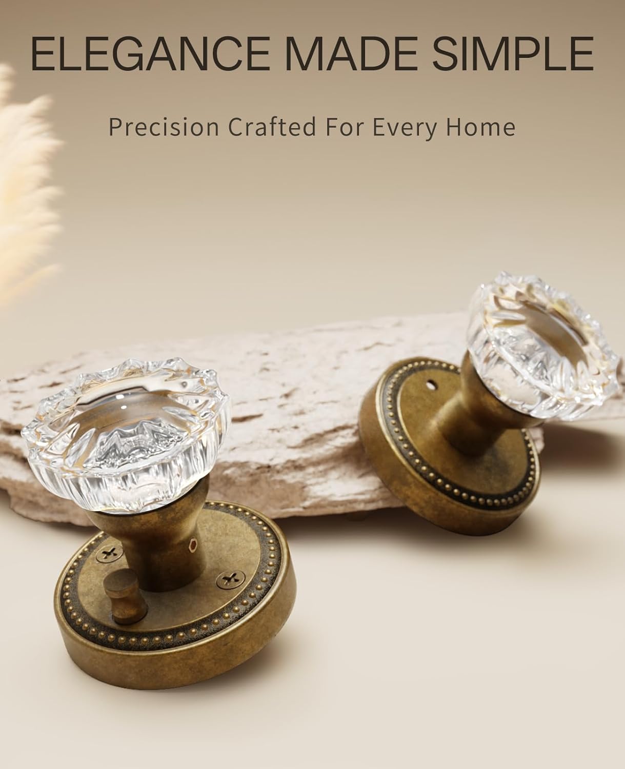 Asidrama 6 Pack Privacy Antique Brass Crystal Door Knob with Lock, Vintage Antique Brass Glass Door Knobs Interior for Bedroom or Bathroom, Heavy Duty for Left Right Sided Doors