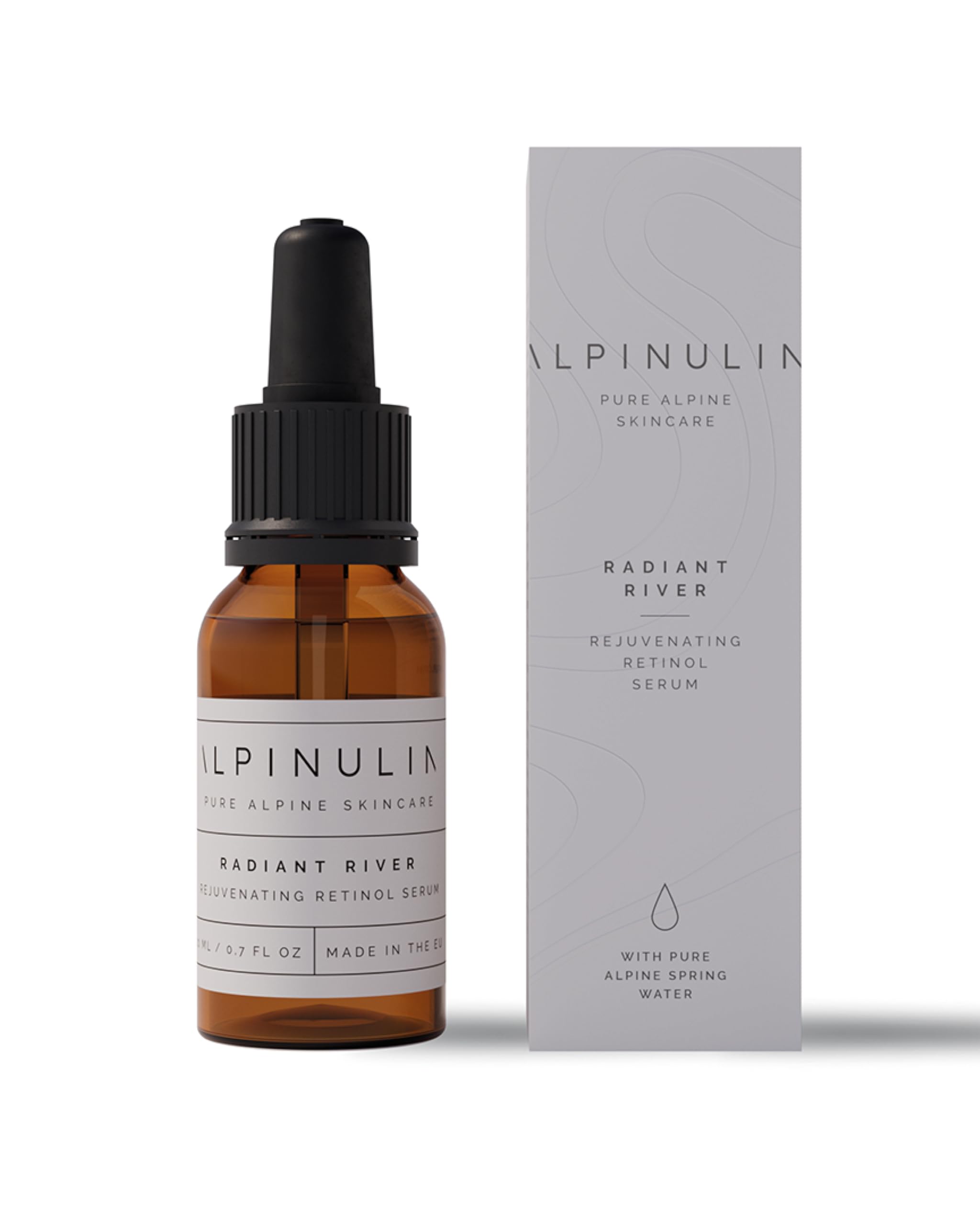 ALPINULIN Radiant River Retinol Serum fürs Gesicht 20ml - Hautreinigung mit mineralreichem Alpenquellwasser, Anti-Falten-Effekt, Für glatte & glänzende Haut