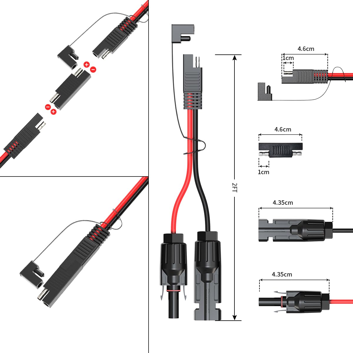 Connecteur Solaire 10AWG 7,5m Vers SAE Avec Adaptateur Inversion Polarité - Kit Charge Batterie