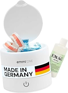 EMAG Emmi-One Ultraschallreiniger 0,2L – Mini Ultraschallbad für Zahnprothesen, Schmuck, Brillen, Uhren, Hörgeräte – 48kHz – inkl. EM-090 Reinigungskonzentrat – Kompakt & leise – 5 Min Timer