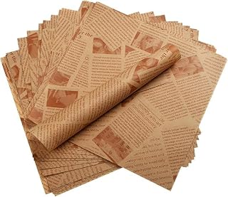 Deli Wax Paper Sheets, 100 Pack 5.91" x 5.91" Old Newspaper Style Printed Greaseproof Paper - Food Basket Liners & Wrapping Paper for Sandwiches, Burgers, Fries & Bakery Goods
