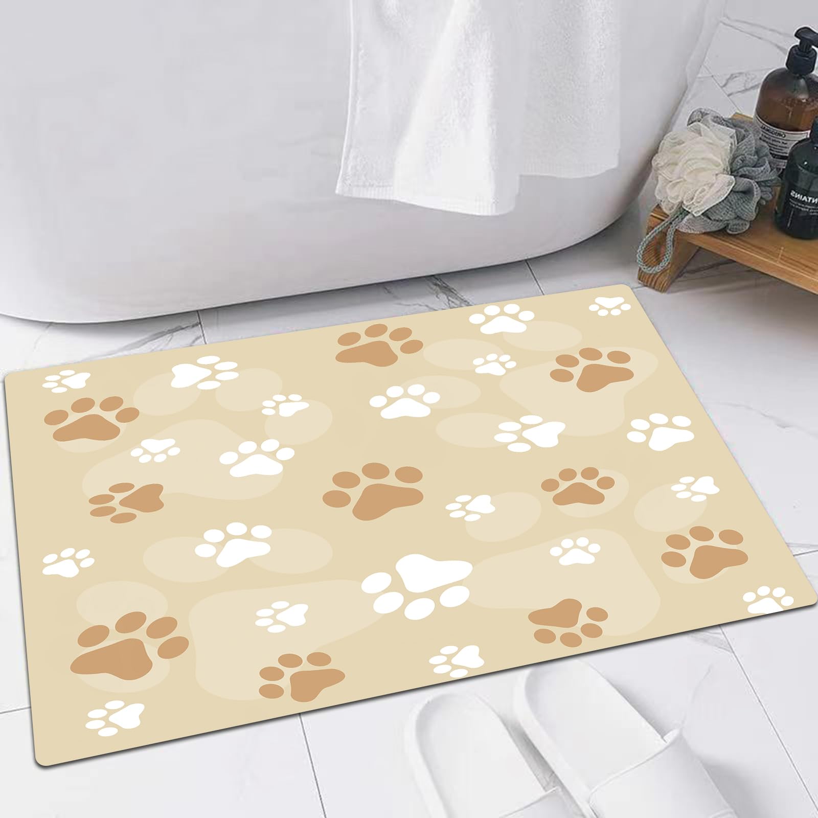 EMFSLA Bath Mat 24x35 in,dog paw prints,Non-Slip Bathroom Mat Machine-Washable,Ultra Soft and Water Absorbent Bath Rug for Bathroom