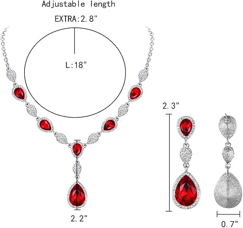 Miniatura 5 de EleQueen - Conjuntos de joyería con aretes colgantes de circonia cúbica en forma de lágrima con collar en Y para mujeres, damas de honor, novias