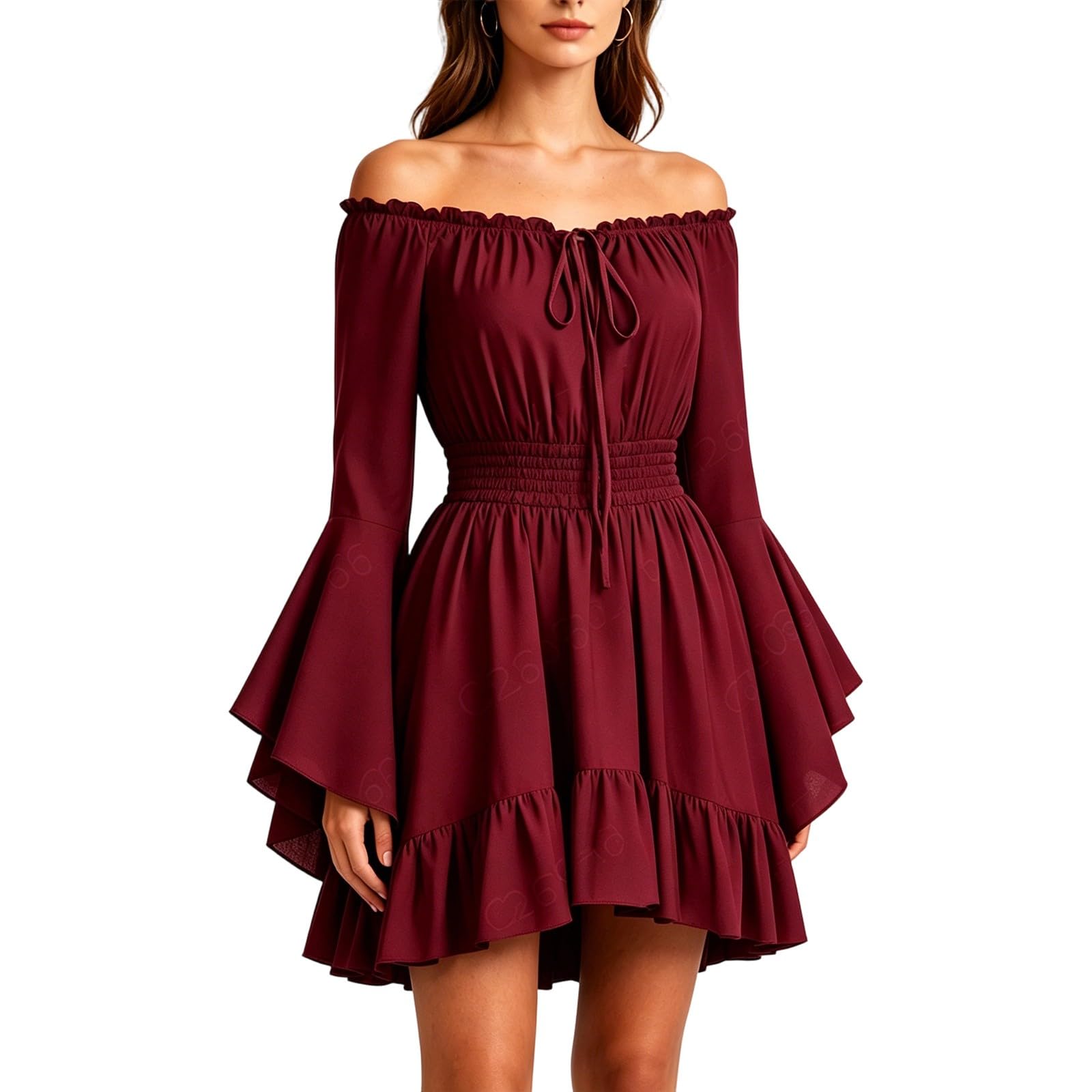 Robe Gothique Médiévale Femme Unie Manches Chauve-Souris Taille Cintrée