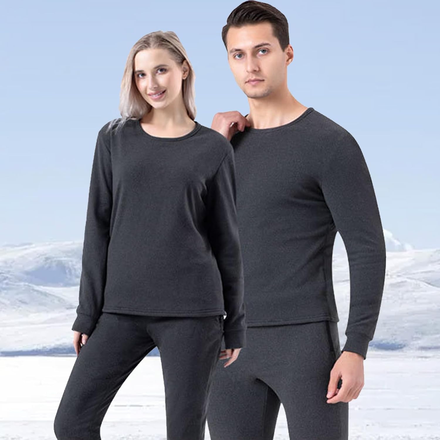 Womens Mens Heated Underwear Thermal Long Johns Fleece Lined Base Layer Set for Outdoor Cold Weather