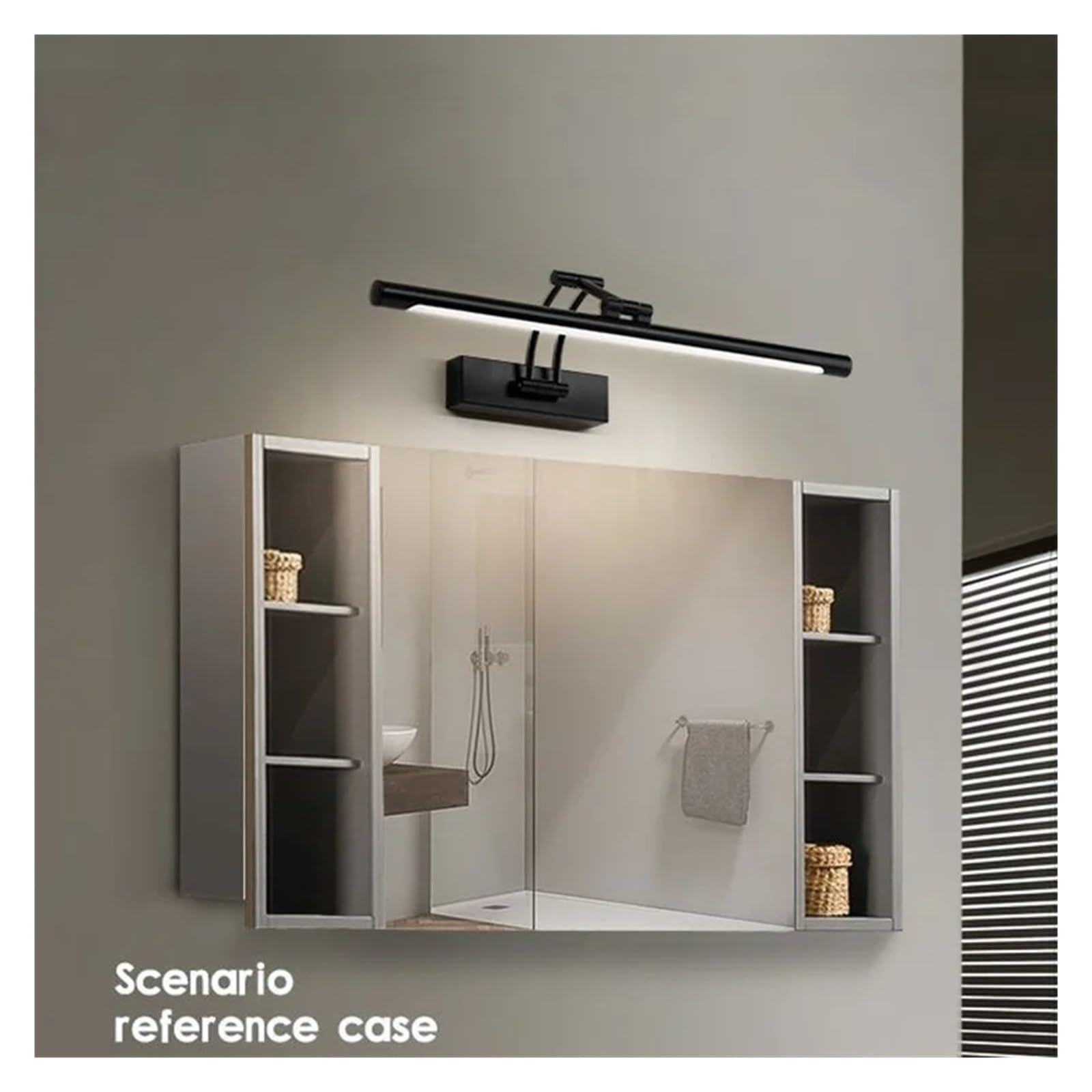 Lustro łazienkowe Lampa ścienna LED Metalowa składana szafka Kinkiet Oświetlenie Nordic Simple Nowoczesna Toaletka Lustre Pełne pokrycie(Cool,Black-43cm-Sensor)