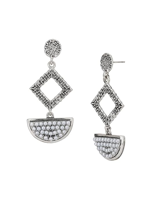 Carlton London Womens Silver Metal Artificial Beads Set of 1 Post and Back Rhodium-Plated Drop Earrings FJE2386 at Rs. 318