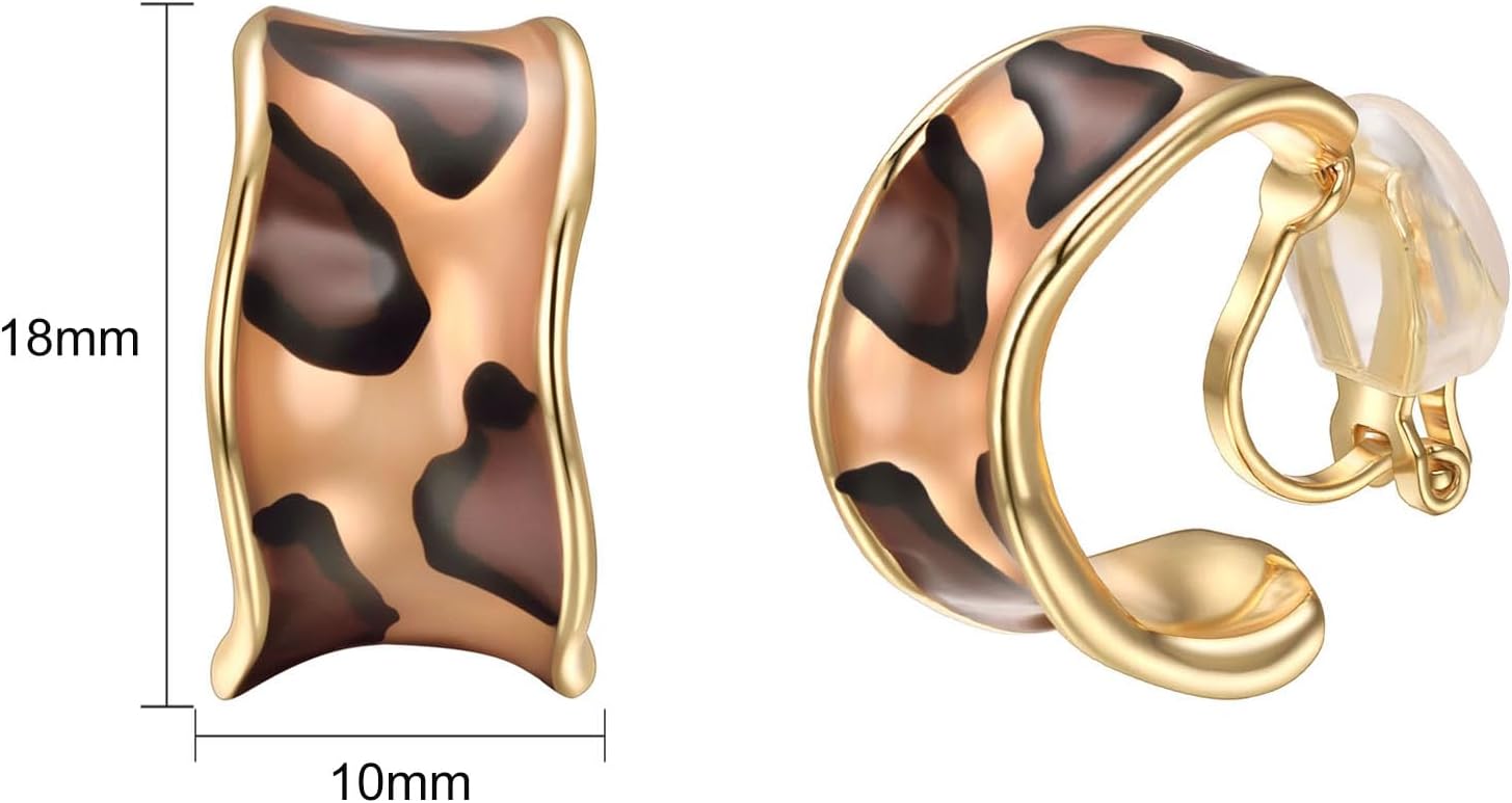 Yoursfs Leopard Print Clip On Earrings For Women Cheetah Print Clip On Hoop Earrings Animal Print Earring Hypoallergenic Jewelry