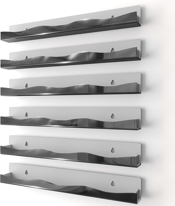 Organizador de Esmaltes YMVV para Parede em Acrílico Preto Espelhado, 6 Prateleiras