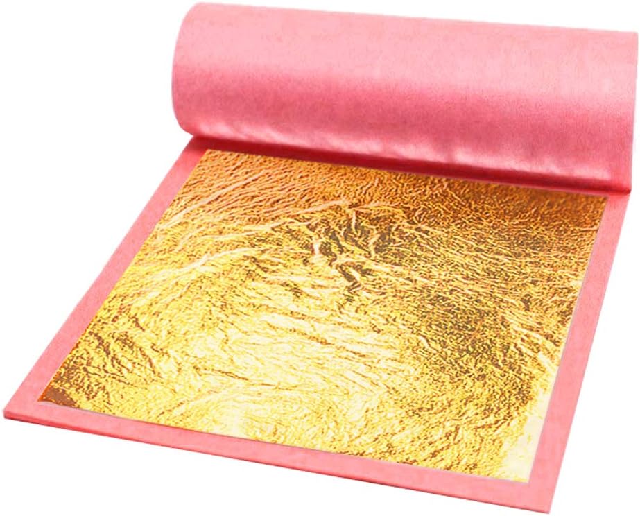 [10pc] 24 Karat Edible Gold Leaf Sheet, Food Grade, Loose Leaf Booklet, Large Size, 3.15 x 3.15 inch, Easy to Apply, Great for Food Decoration, Cosmetic Purpose
