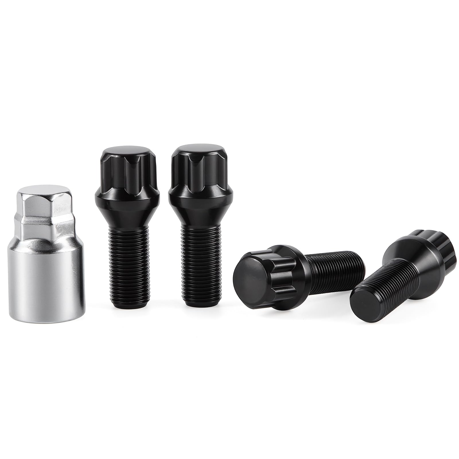 Photo 1 of ** MISSING TWO**GAsupply 14X1.5 Lug Bolts 4 Locks + Key for Aftermarket Wheels, 28mm Shank Length, Acorn Conical/Cone Seat Black Lock Lug Bolt Studs Dual 17mm & 19mm Hex Key