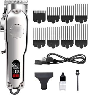 Professional Cordless Pet Clippers for Dogs and Cats, Stainless Steel Blade with LED Display, Low Noise Grooming Kit for Thick Hair, 8 Guide Combs Included