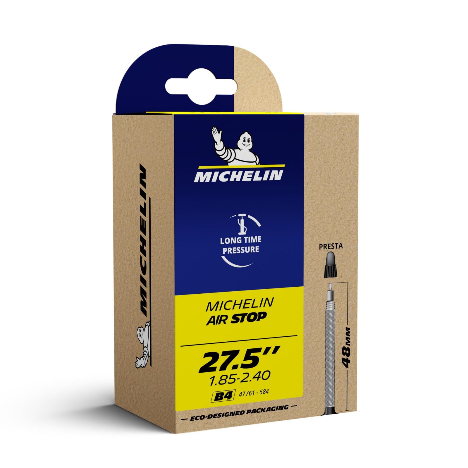 Michelin Airstop Butyl, Black, Size 27.5 x 1.90/2.50/Presta Valve - 60mm 565082