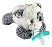 RaZbaby JollyPop Pacifier, Holder with Detachable Baby Pacifier, Stuffed Animal RaZbuddy, All Ages 0M+, 100% Medical Grade USA Made Silicone, Machine Washable, Textured & Easy to Hold – Cow