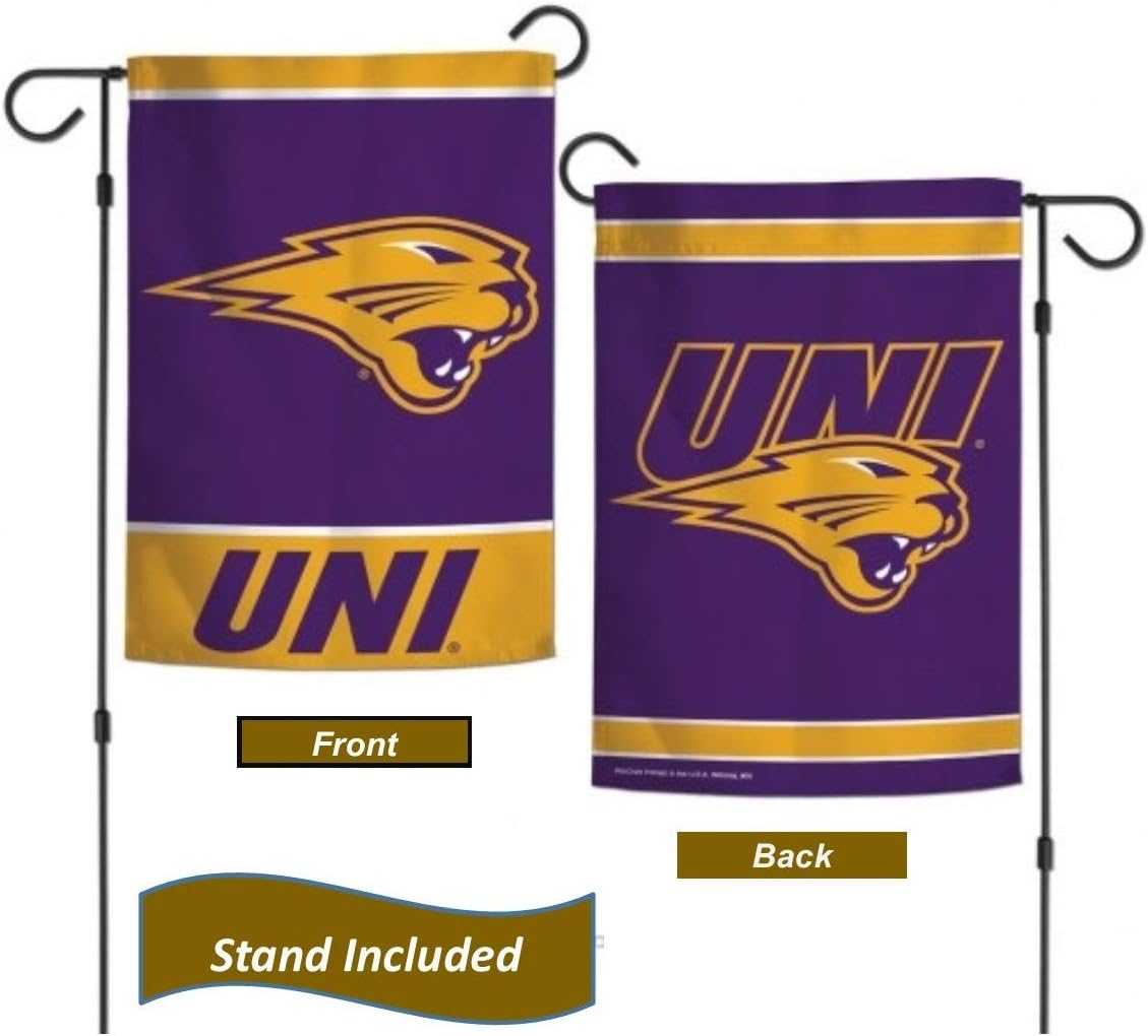 Northern Iowa Panthers Garden Flag Set With Stand,12.5 x 18 inch College Flag With Three Piece Steel Yard Flag Stand, Licensed by Wincraft