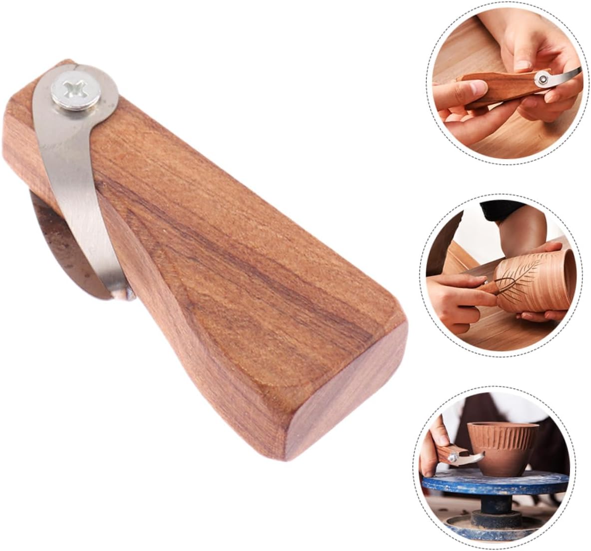 ETHZZLE Ergonomic Wooden Handle Clay Sculpture Hand Tool for Pottery Carving and Shaping Metal Edge Ribbon Trimming Tool for DIY Clay Modeling and Repair Precise Fettling Cutter for Adults