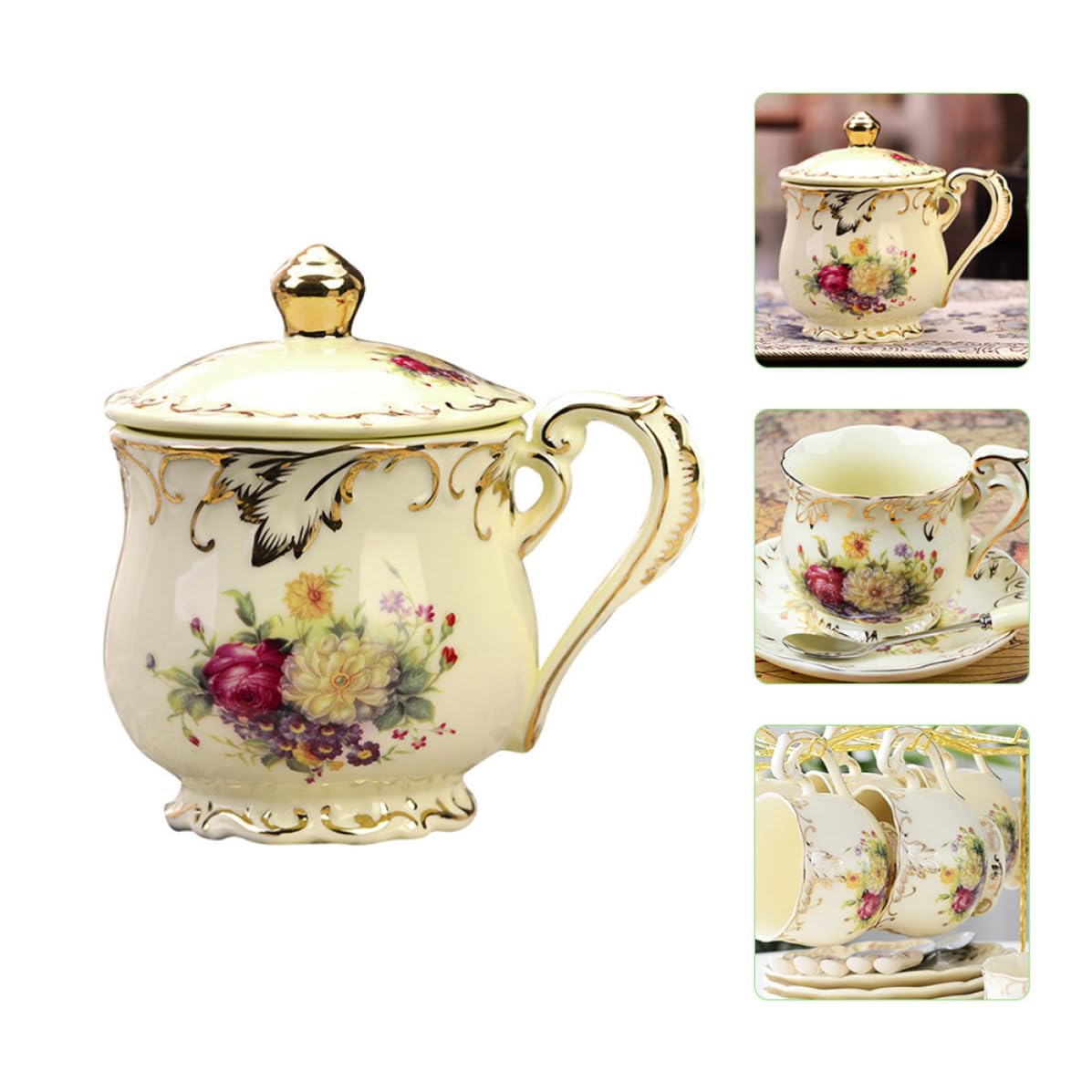 Taza de Té de Cerámica Estilo Europeo con Tapa para Oficina