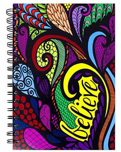 ColorIt Hard Cover Double Spiral Notebook 200 Lightly Lined Pages, 6x8.5 Journal, Planner, Log Book, Diary, Hand Drawn Doodle Design