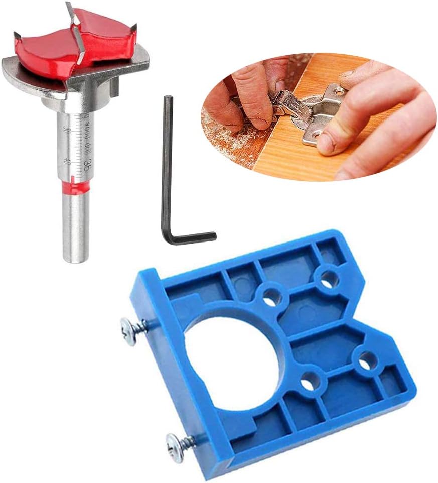 Vasyboll Concealed Hinge Boring Jig Forstner Bit Drill Guide Sets-35mm Hinge Hole Cutter for Cabinet Hinges Mounting Plates