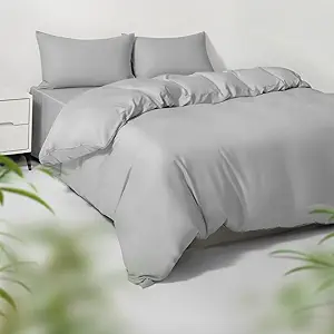 Twin/Twin XL Duvet Cover Set, 100% Viscose Derived from Bamboo, 2 Pieces, 1 Zipper Closure Duvet Cover (70"x90") and 1 Pillowcases (20"x30") Cooling & Silky Soft (Light Grey)