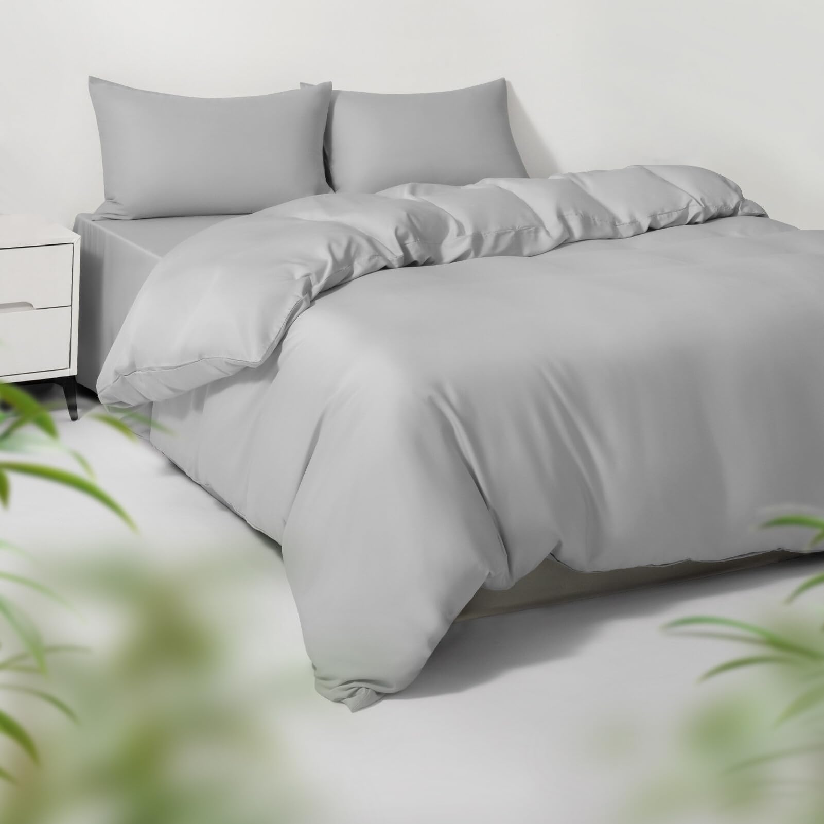 Photo 1 of Cooling Duvet Cover Set Full/Queen for Hot Sleepers | 100% Viscose Derived from Bamboo | Silky Soft & Breathable | 3 Piece with Zipper & 6 Loops (Light Grey)