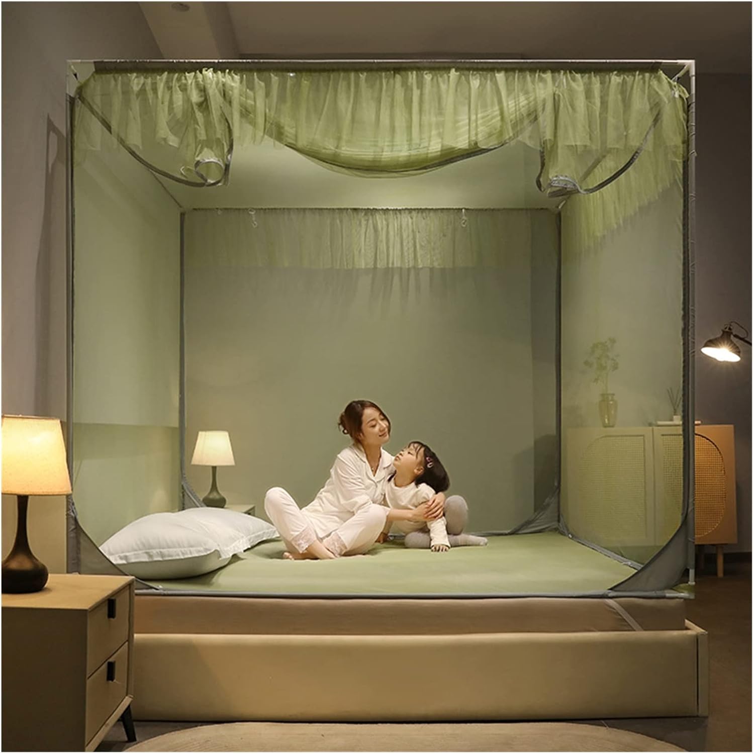 Mosquito Net Palace Mosquito Net Tent Folding Bed Canopy Bed Net Easy Installation Bed Sheet Anti-Fall Design with Bed Frame (Color : Green, Size : 6.6 Foot Bed)