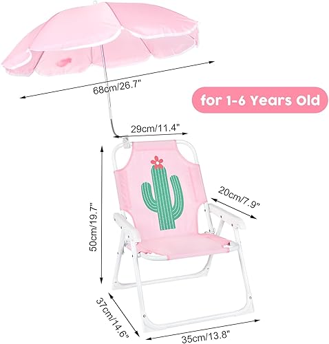 Miniatura 3 de PLULON Silla de playa para niños con paraguas plegable para césped y camping con sombra de verano para playa, piscina, viajes y al aire libre (para