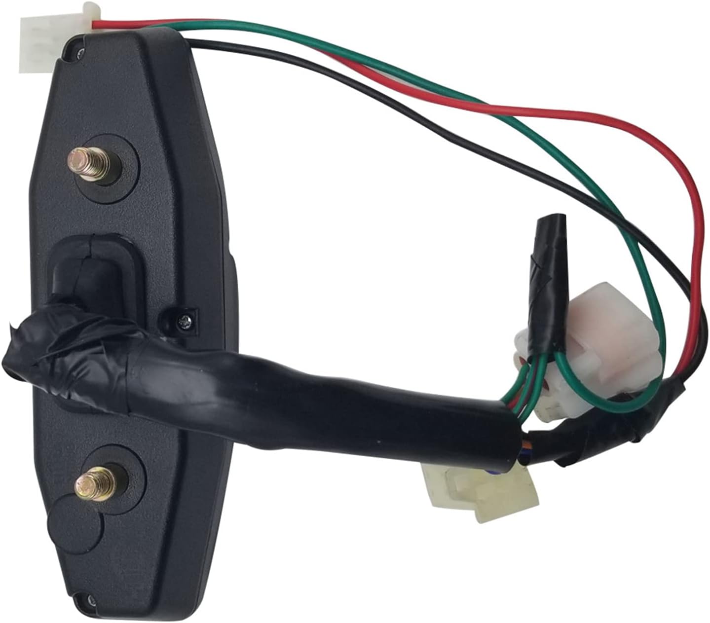 Tilbage view of the Ailgely Motorcycle LED Digital Gauge with mounting bolts and wiring
