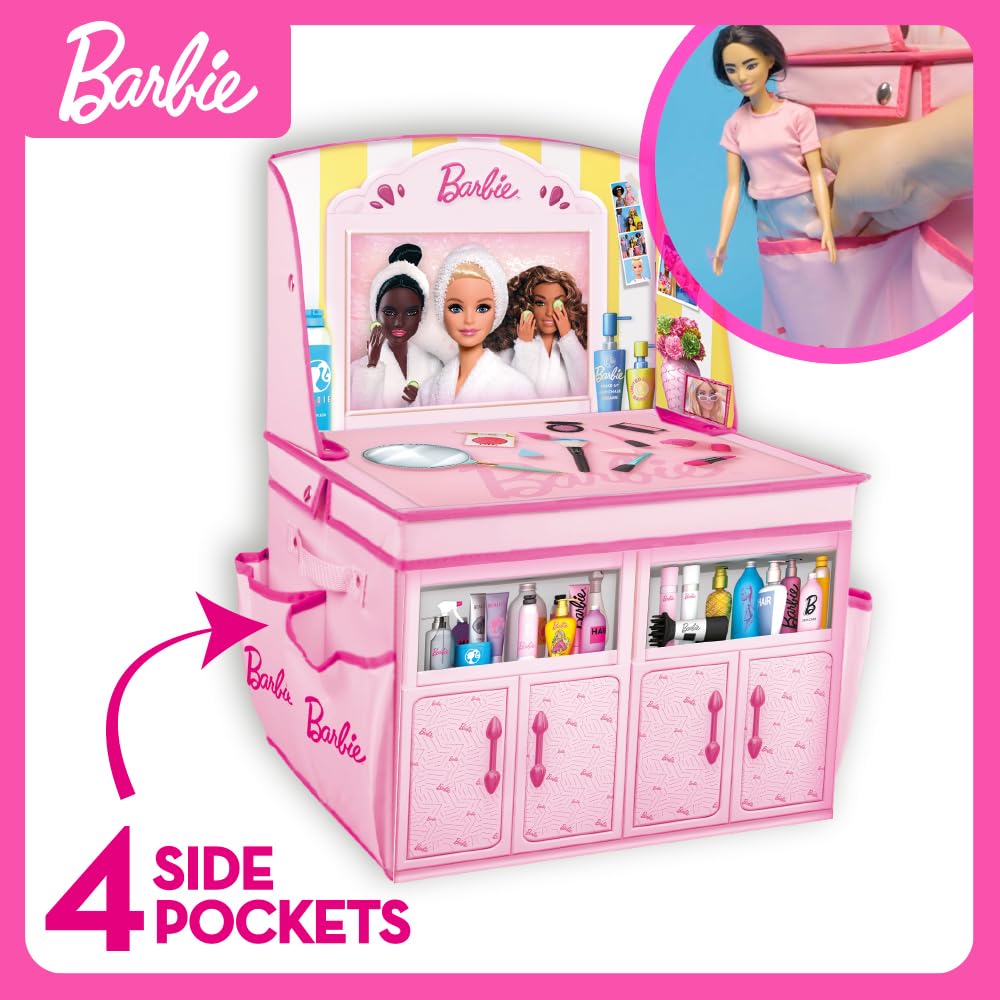 Barbie Doll Storage Vanity Chest, 2-in-1 Foldable Storage Box & Vanity Playset, Stores 60+ Dolls & Accessories - Image 2