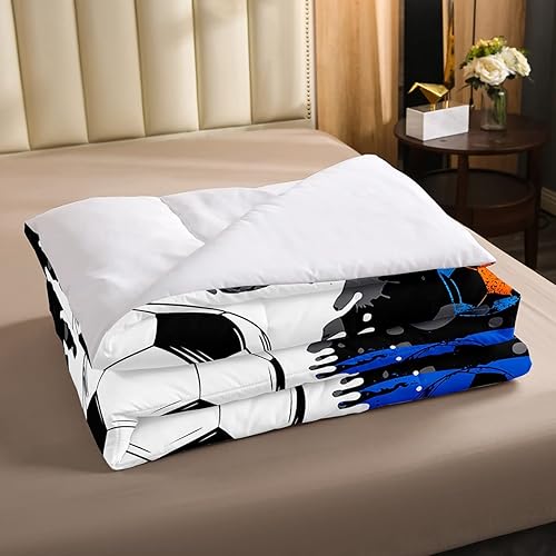 Miniatura 3 de Feelyou Juego de edredón de fútbol deportivo para niños, niñas, adolescentes, decoración azul, teñido anudado, juego de edredón de fútbol de juegos