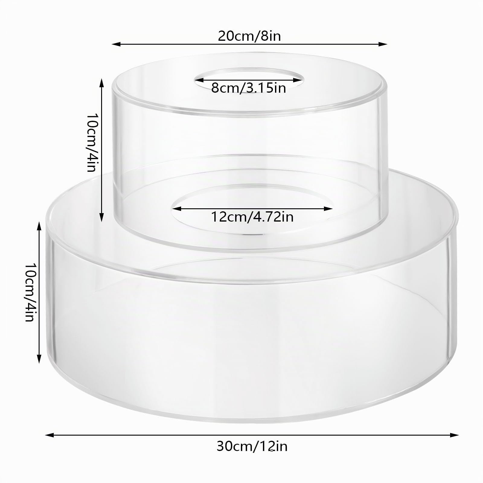 Befüllbar Tortenständer Acryl mit LED Kuchenständer 2 Stück | Transparent mit Deckel, 20 und 30 cm, Kuchentrenner, Warmlicht, für Hochzeit, Geburtstag und Party, Tafelaufsatz