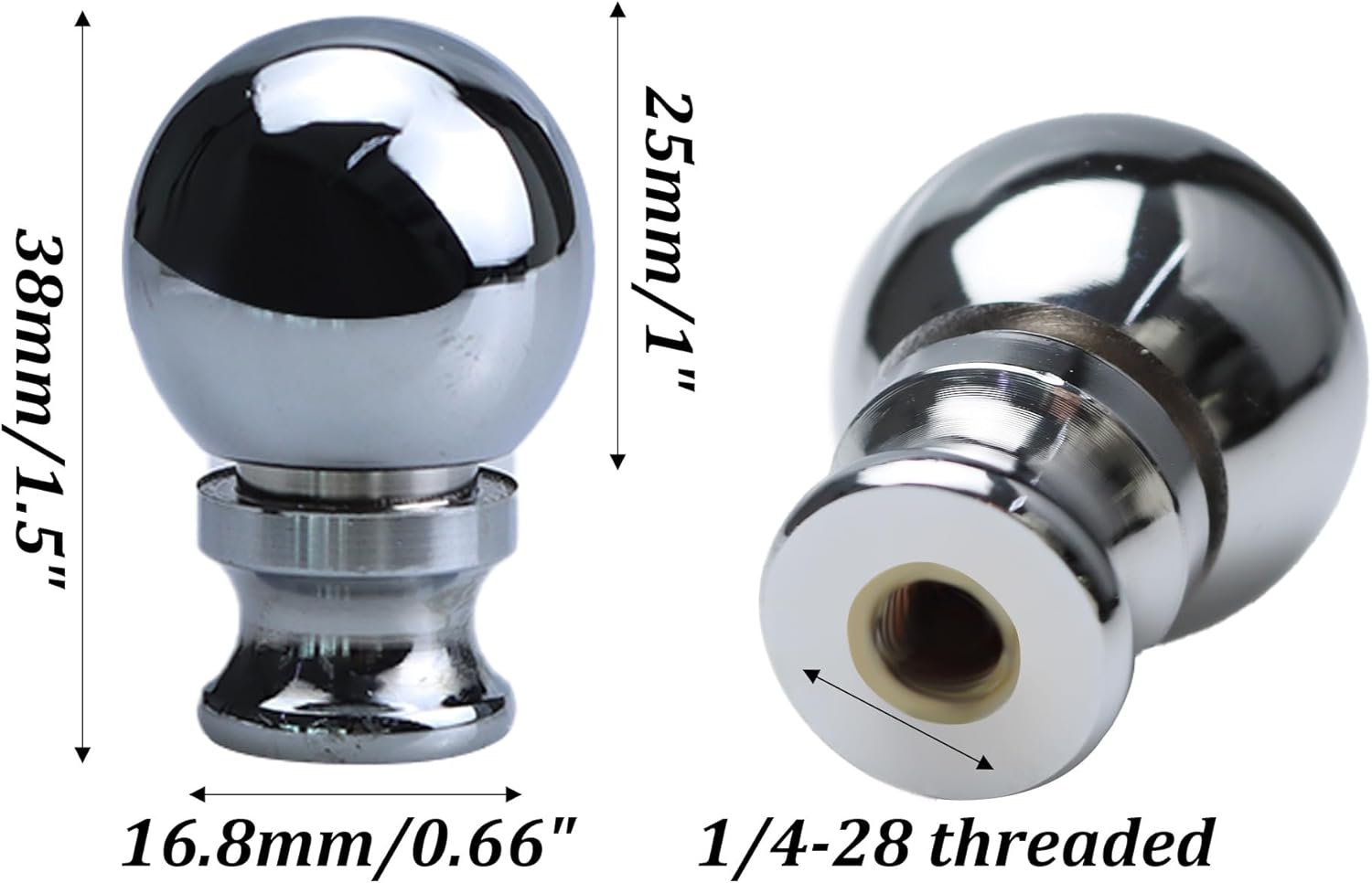 2PCS Lamp Finials, 1/4-27 Threaded Base Ball Lamp Shade Topper, Decorative Finial Knob for Table & Floor Lamps, Polished Silver Cap