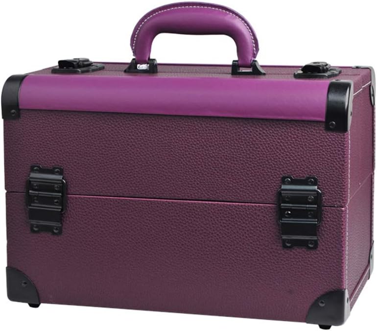Portable Cosmetic Case Multi-Layer Double Open Aluminum Alloy Large Vanity Case Nail Makeup Storage Box (Purple)