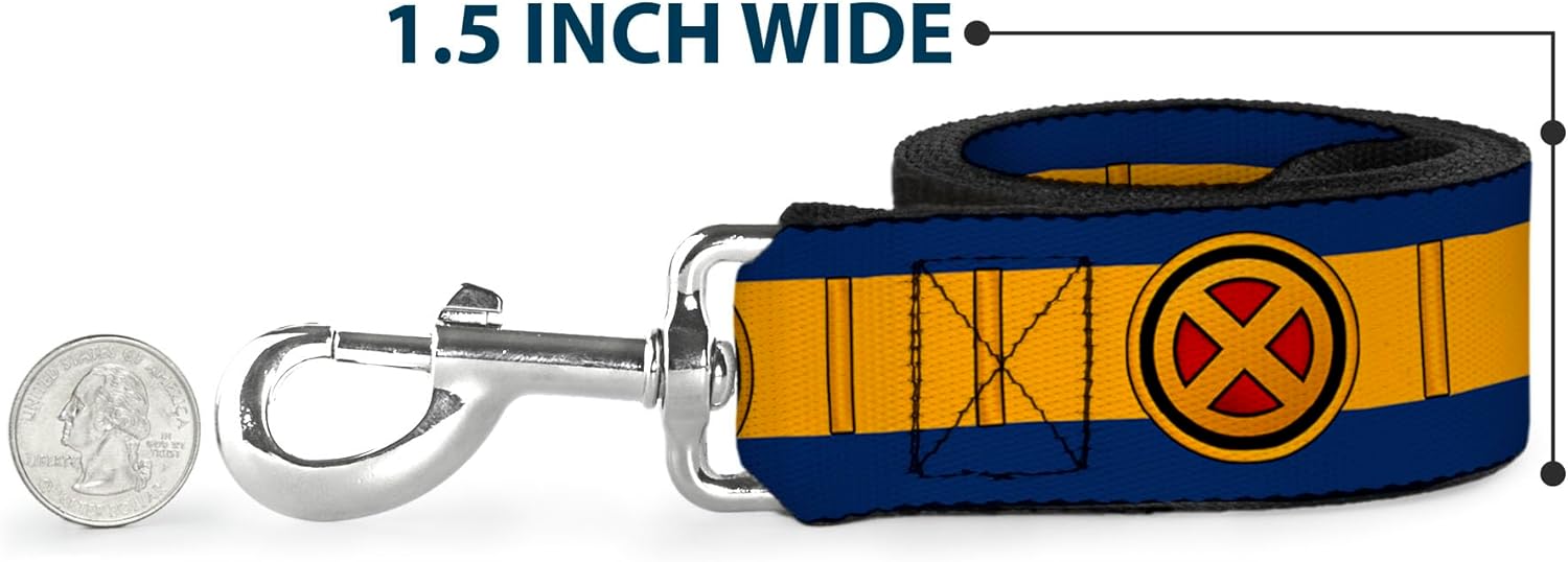Marvel Comics Pet Leash, Dog Leash, X Men Cyclops Utility Strap Blue Gold Black Red, 6 Feet Long 1.5 Inch Wide