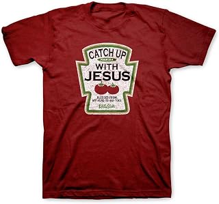 Catch Up with Jesus Blessed from My Head to-Ma-Toes Ketchup Antique Cherry Red Cotton Crew Neck T-Shirt, Small